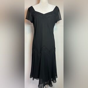 S.L. Fashions Black Beaded Chiffon Whimsigoth Midi Dress Size 10 Formal